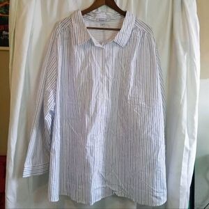 Roaman's 5xl Big Tall Mens White Dress Shirt Navy Pinstripes Long Sleeve Office